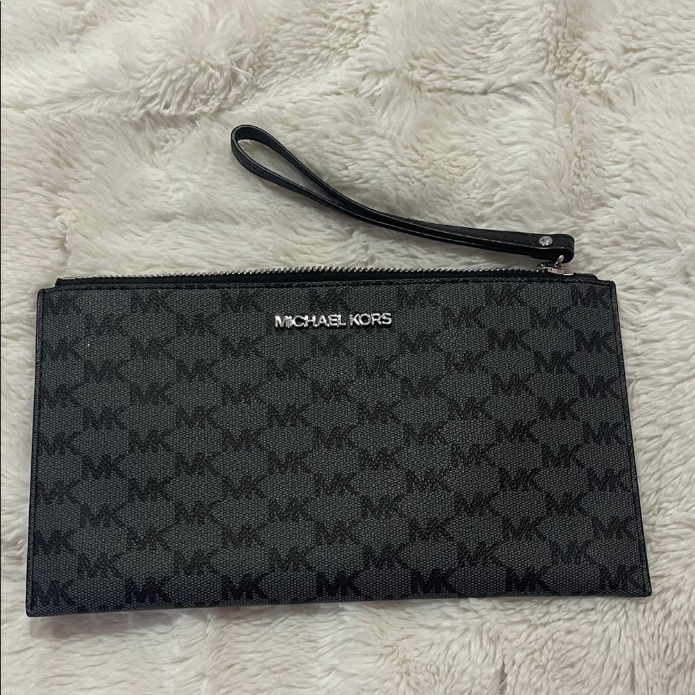 Michael Kors Black and Gray Logo Wristlet